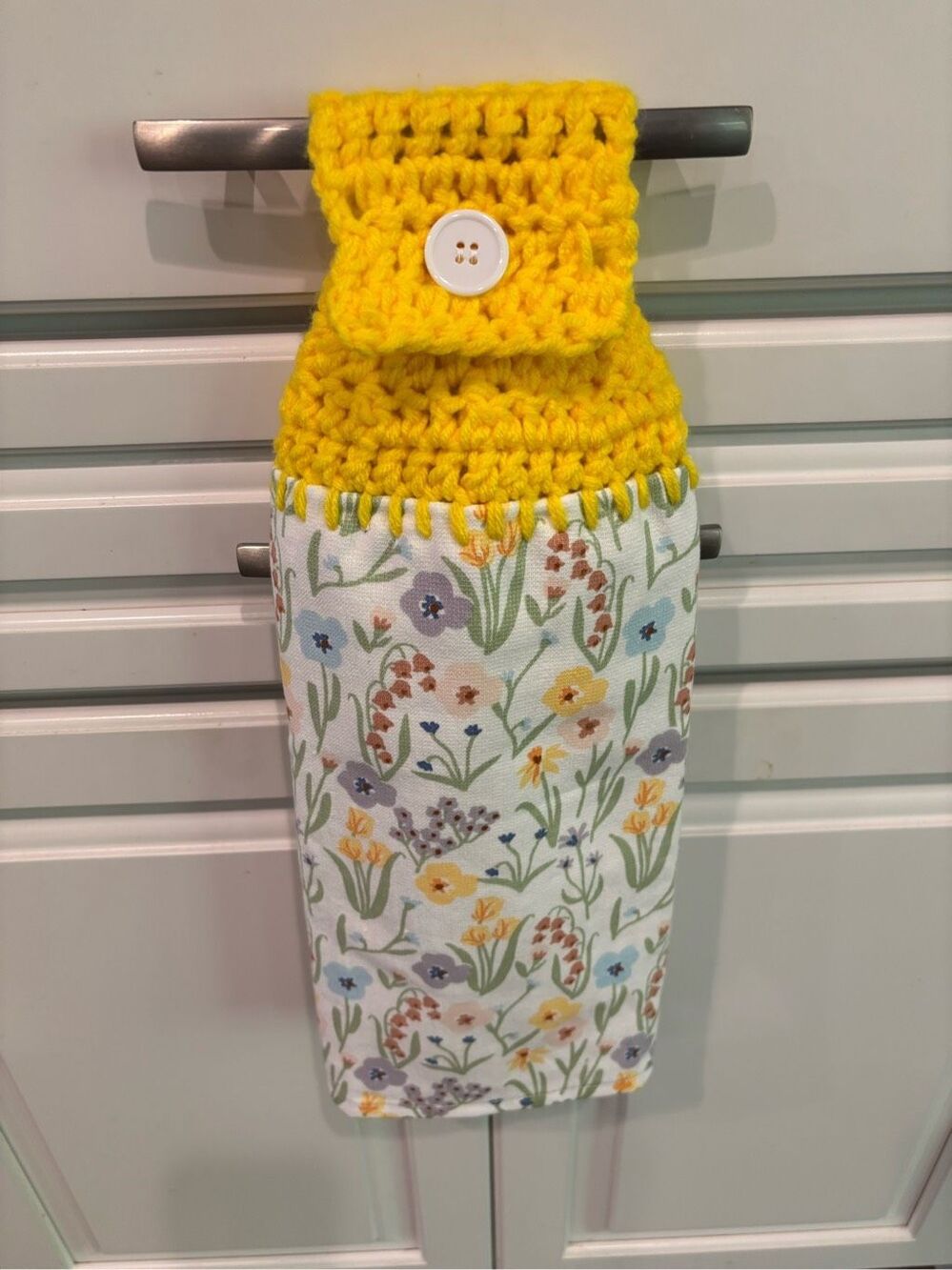 Crochet Top Kitchen Towel- Variety flowers-yellow topper